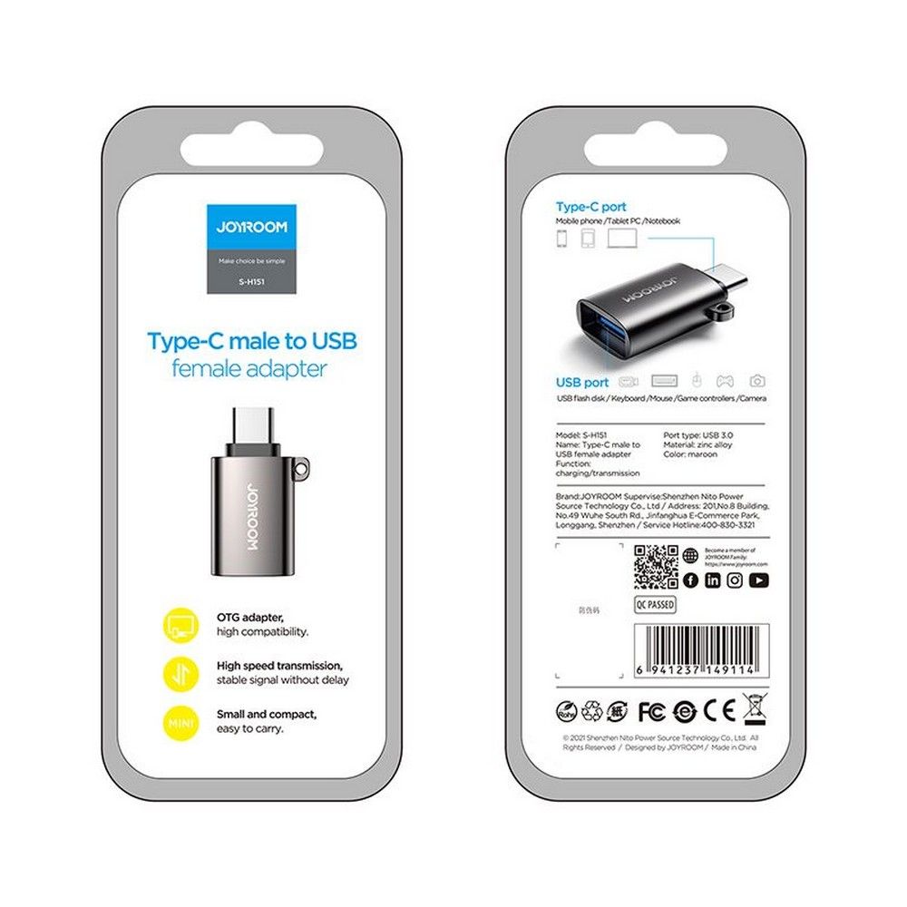 Joyroom S-h151 Adapter Usb Type-c - Usb-a Fekete-3