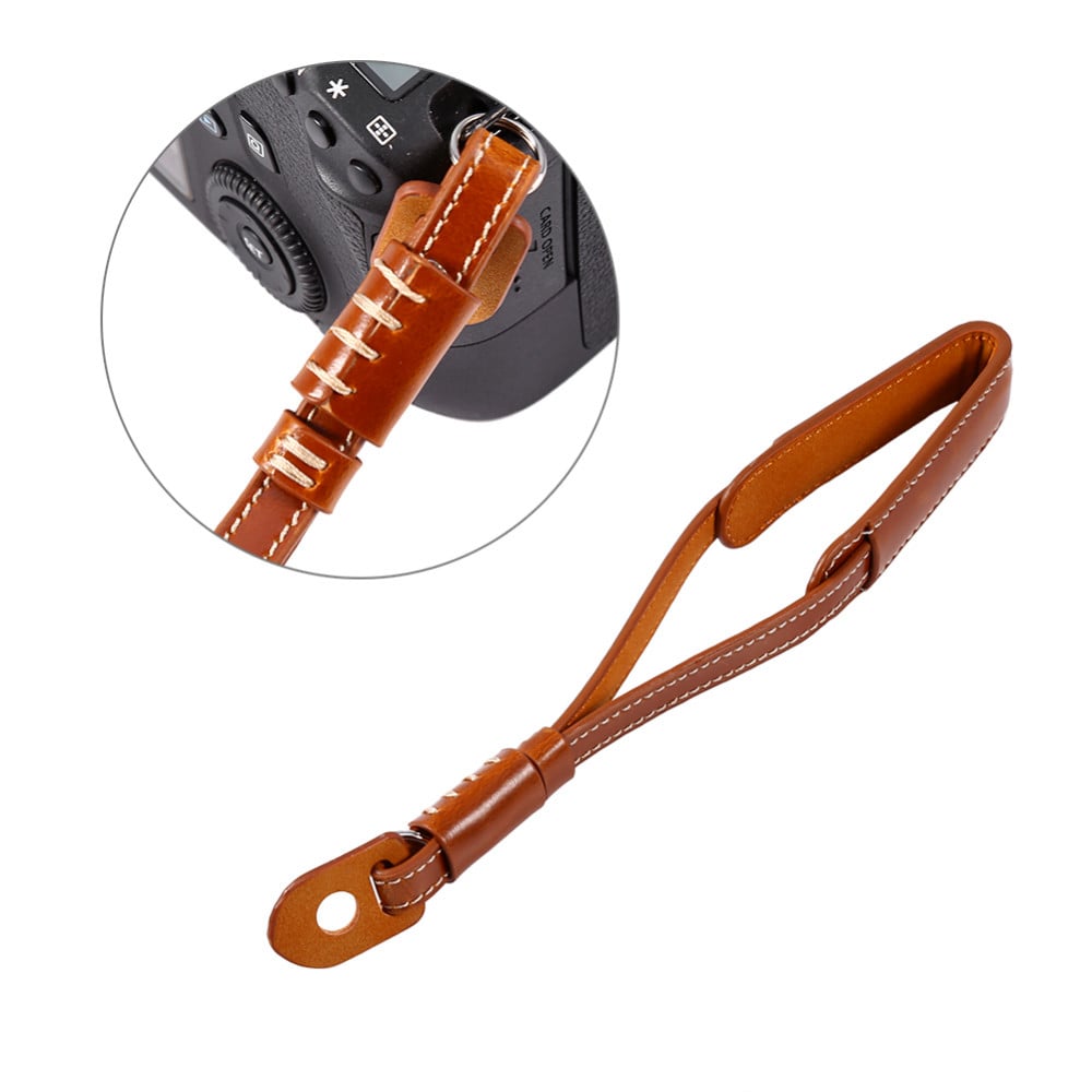 Fényképezőgép csuklópánt PU bőr 19cm univerzális világosbarna-4