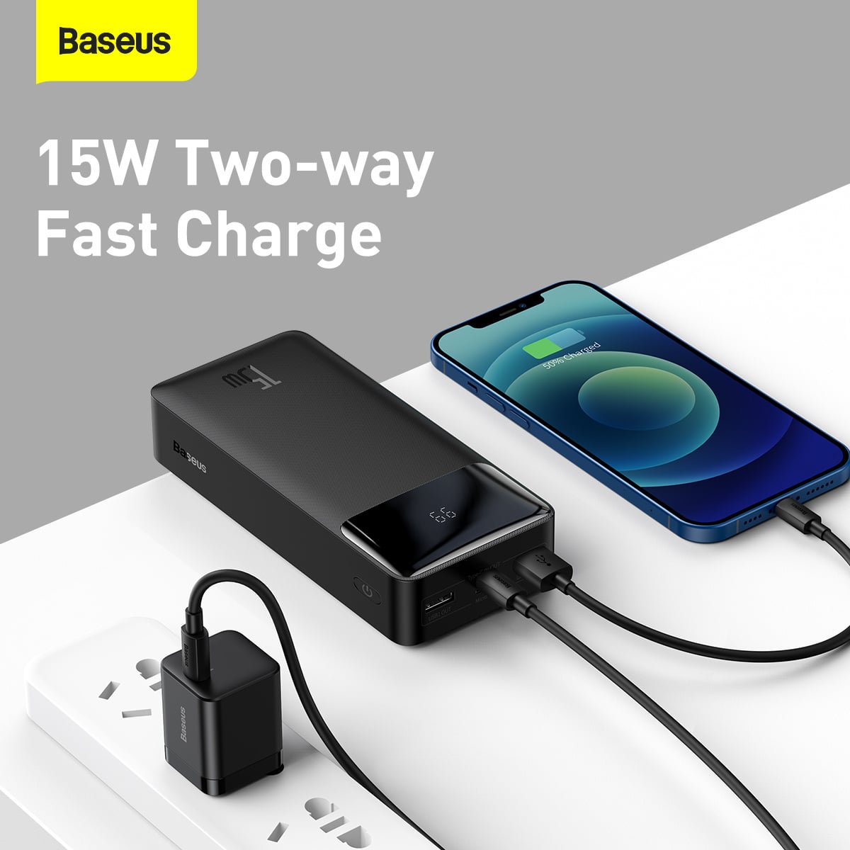 Baseus Bipow Powerbank 30000mAh 2xUSB / 1xUSB Type-C PD3.0 QC3.0 15W fekete (PPDML-K01)-6