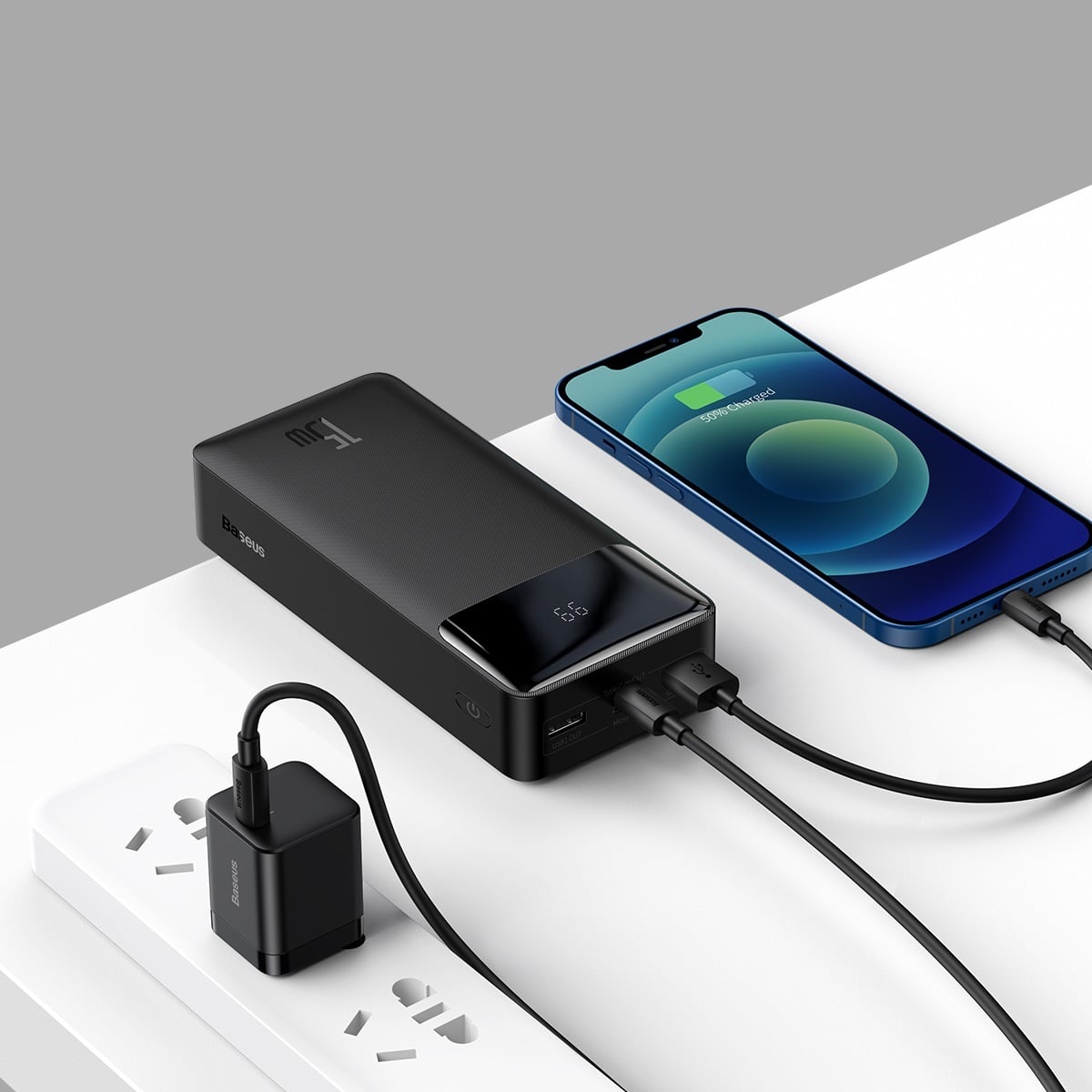 Baseus Bipow Powerbank 30000mAh 2xUSB / 1xUSB Type-C PD3.0 QC3.0 15W fekete (PPDML-K01)-10