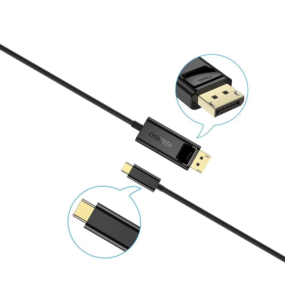 Choetech Egyirányú USB Type-C - Display Port 4K 1.8m fekete (XCP-1801BK)-9