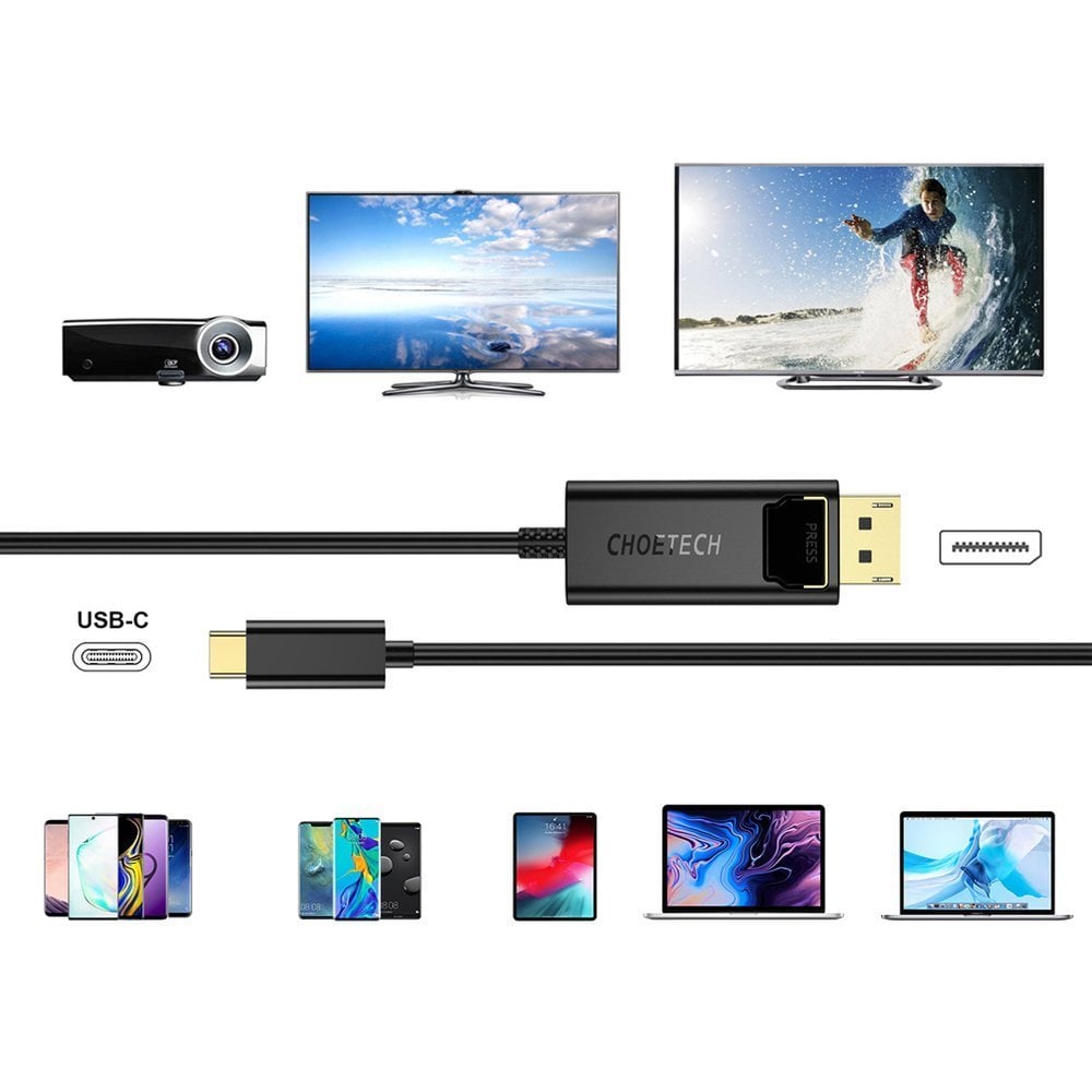 Choetech Egyirányú USB Type-C - Display Port 4K 1.8m fekete (XCP-1801BK)-2