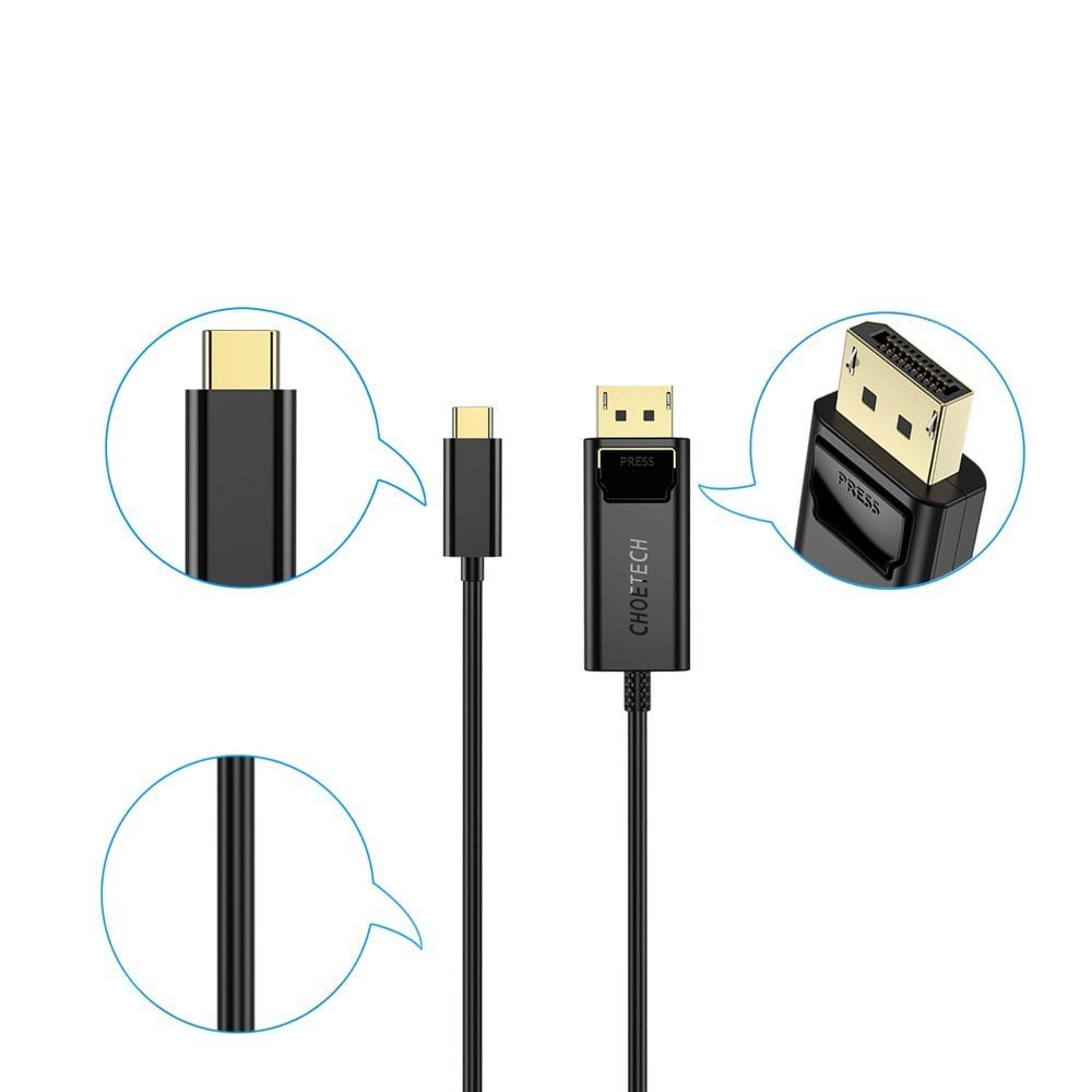 Choetech Egyirányú USB Type-C - Display Port 4K 1.8m fekete (XCP-1801BK)-6