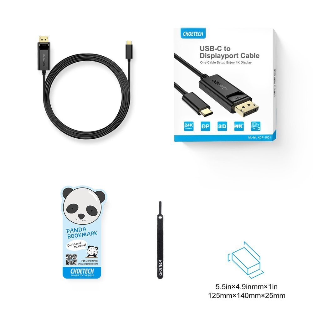 Choetech Egyirányú USB Type-C - Display Port 4K 1.8m fekete (XCP-1801BK)-4