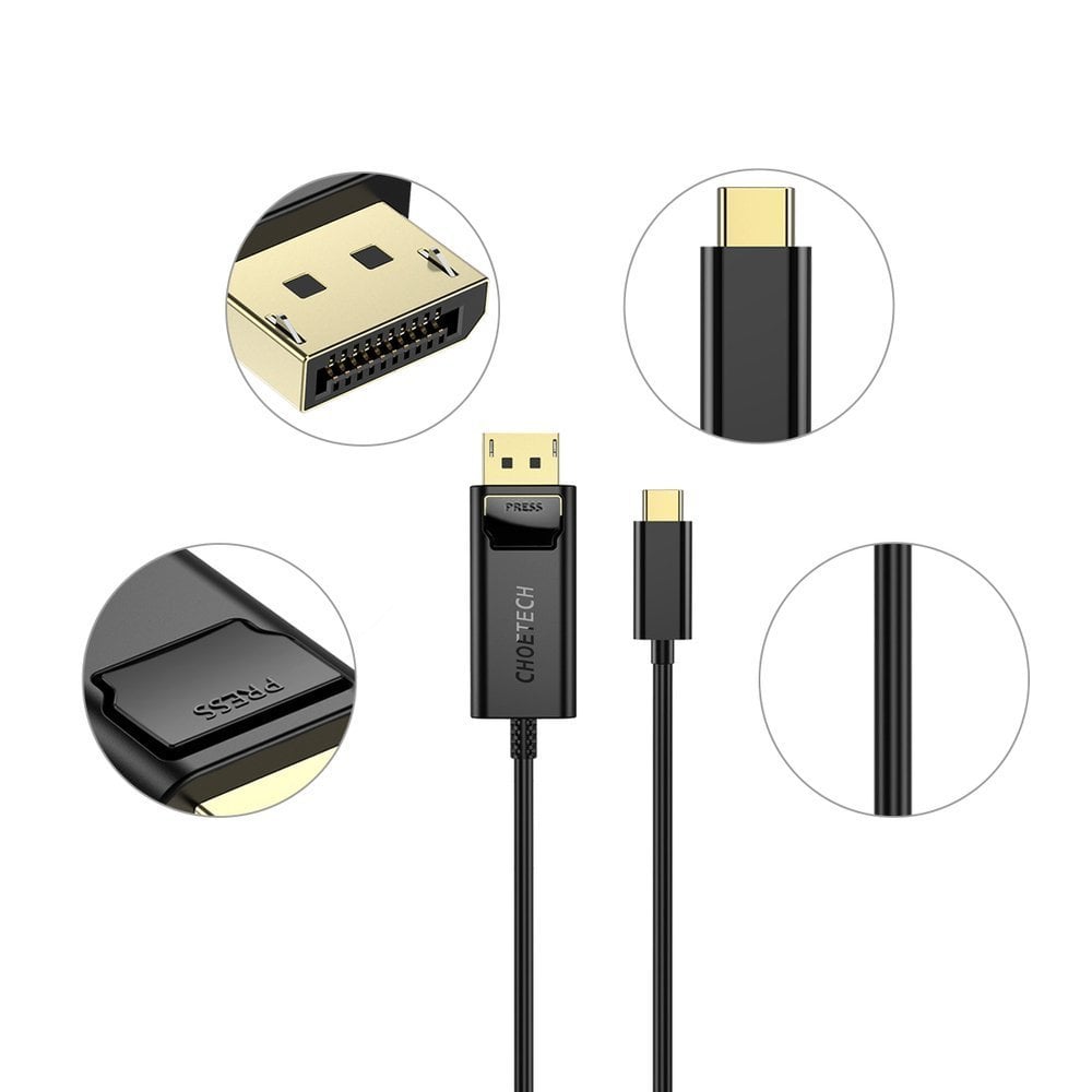 Choetech Egyirányú USB Type-C - Display Port 4K 1.8m fekete (XCP-1801BK)-7