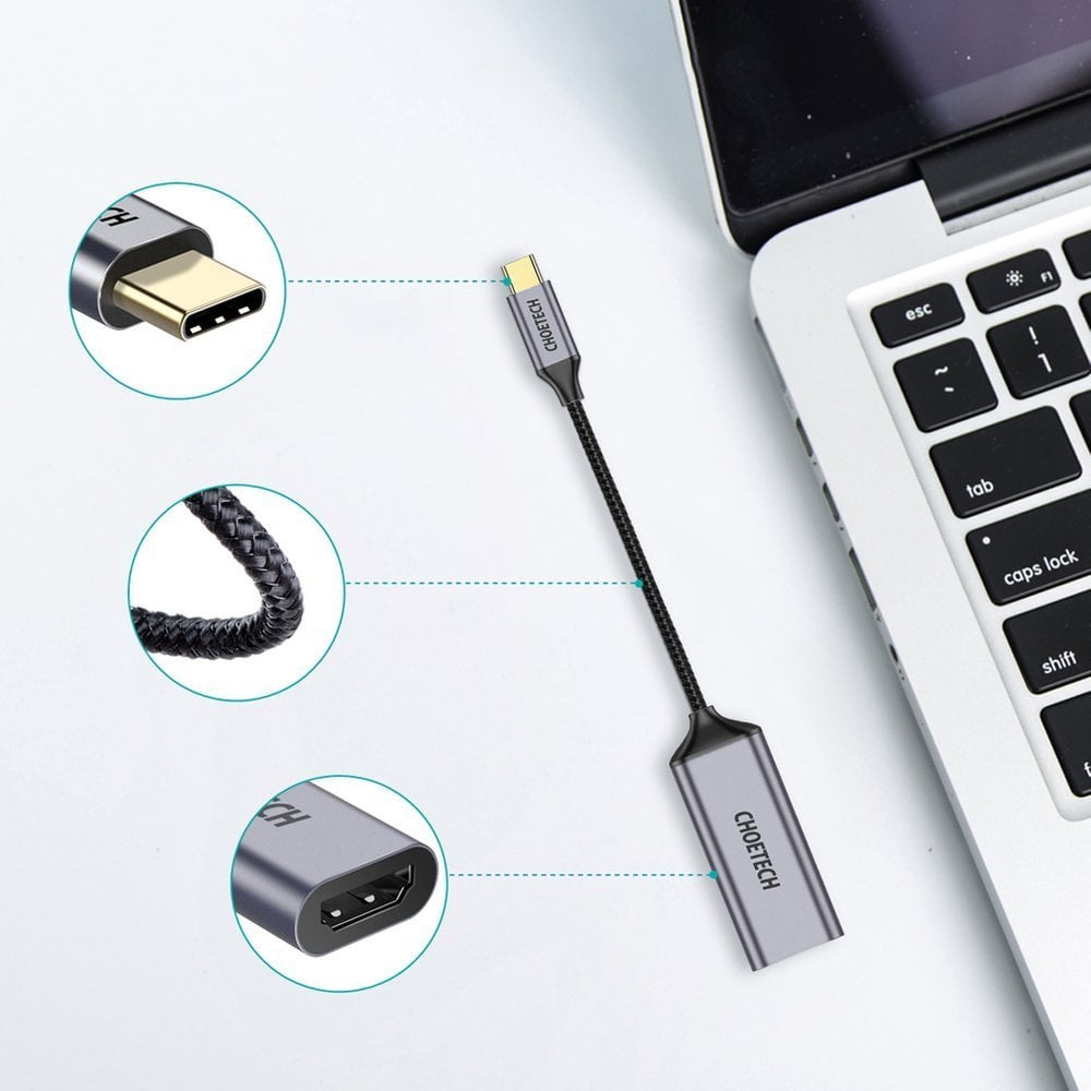 Choetech Egyirányú kábel adapter HUB USB Type C - HDMI 4K 60Hz szürke (HUB-H10)-3