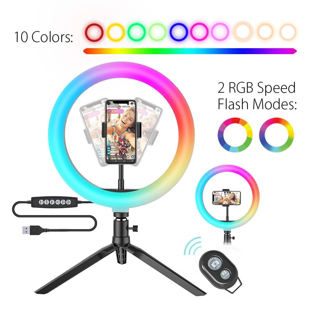 Blitzwolf 25cm RGB asztali LED körfény, körlámpa, ringlight telefontartóval (BW-SL5)-9