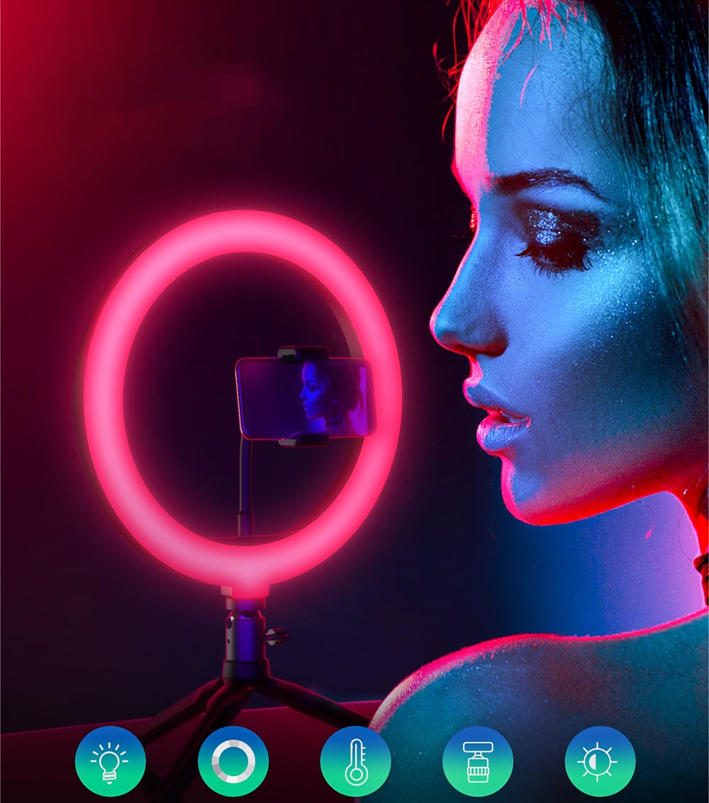 Blitzwolf 25cm RGB asztali LED körfény, körlámpa, ringlight telefontartóval (BW-SL5)-8