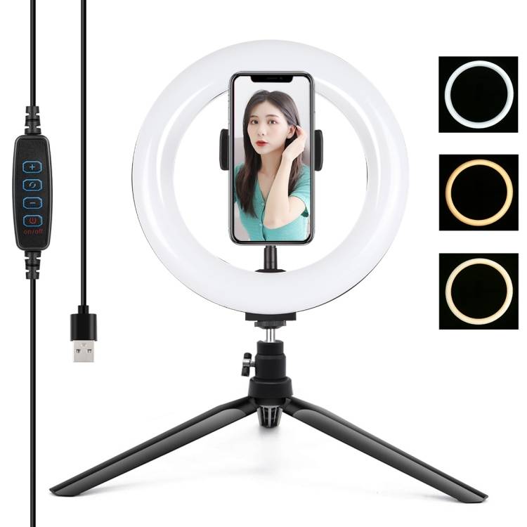 PULUZ 20cm LED körfény, körlámpa, ringlight asztali állvánnyal, telefontartóval (PKT3073B)-0