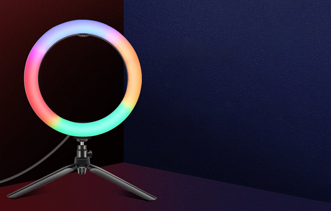 PULUZ 26cm RGB LED körfény, körlámpa, ringlight asztali állvánnyal, telefontartóval, távirányítóval (PKT3082B)-2