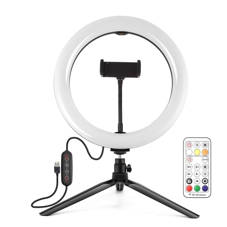 PULUZ 26cm RGB LED körfény, körlámpa, ringlight asztali állvánnyal, telefontartóval, távirányítóval (PKT3082B)-1