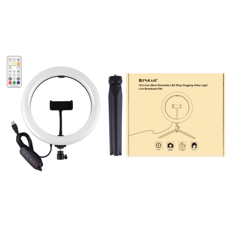 PULUZ 26cm RGB LED körfény, körlámpa, ringlight asztali állvánnyal, telefontartóval, távirányítóval (PKT3082B)-3