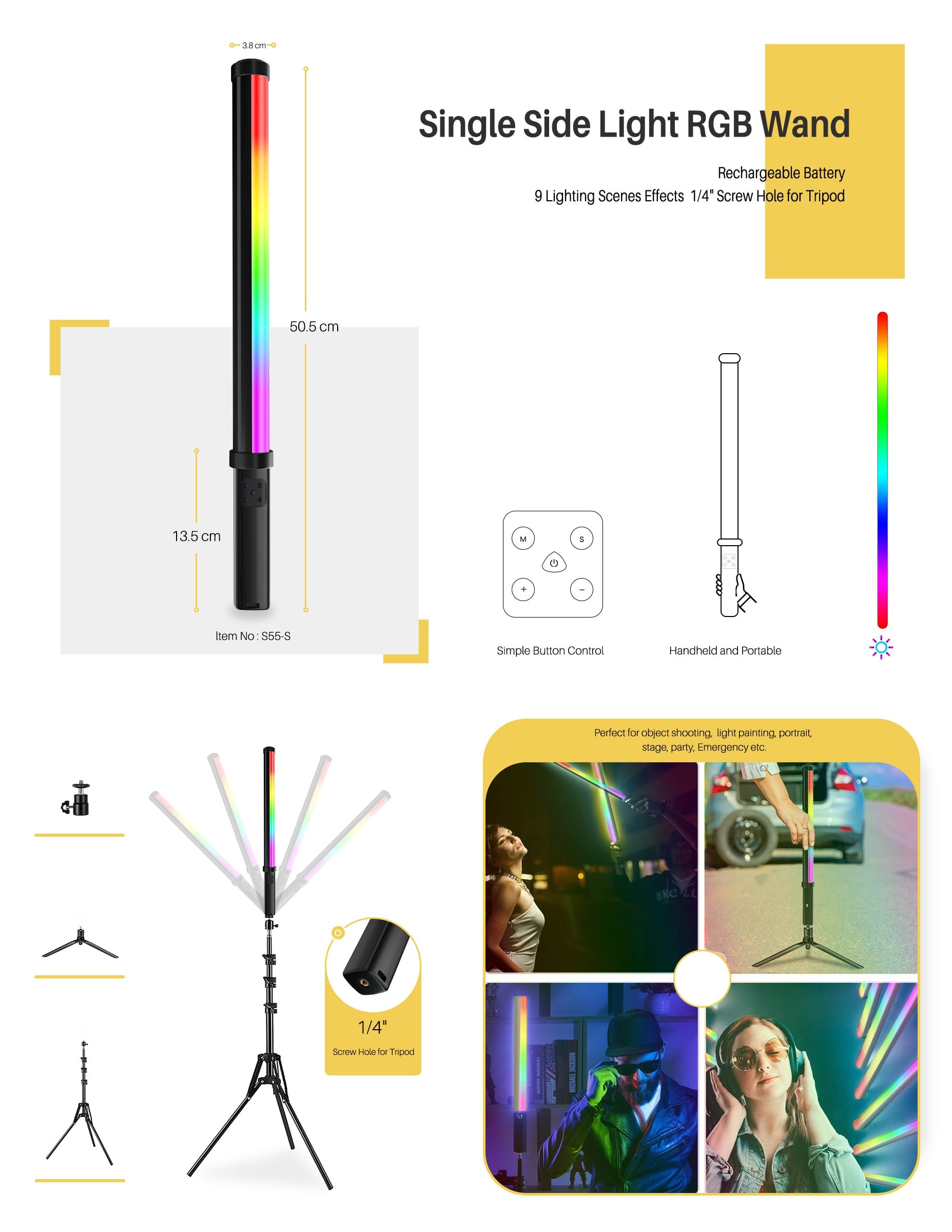 RGB LED lámpa, fénycső beépített akkumulátorral 3200-5600K (SL-RL, S55-S)-2