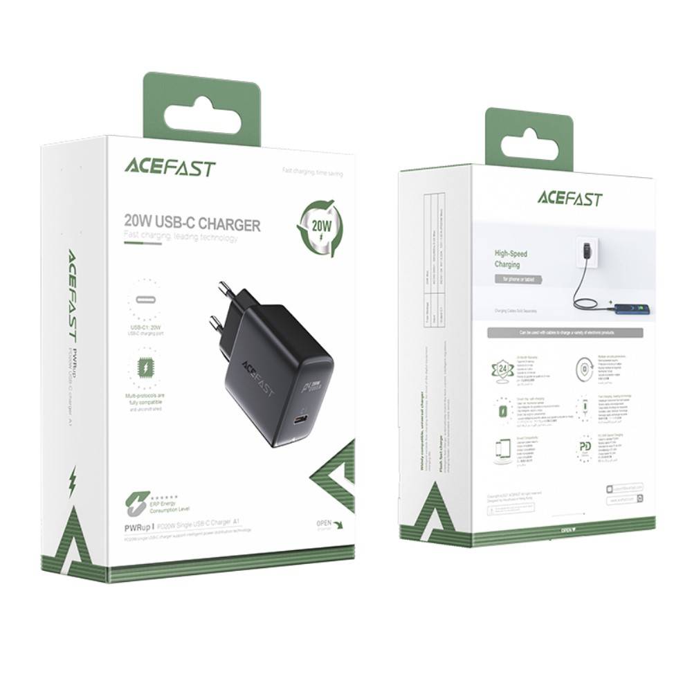 Acefast Fali hálózati töltő USB Type-C PD 20W 2,4A fekete-1