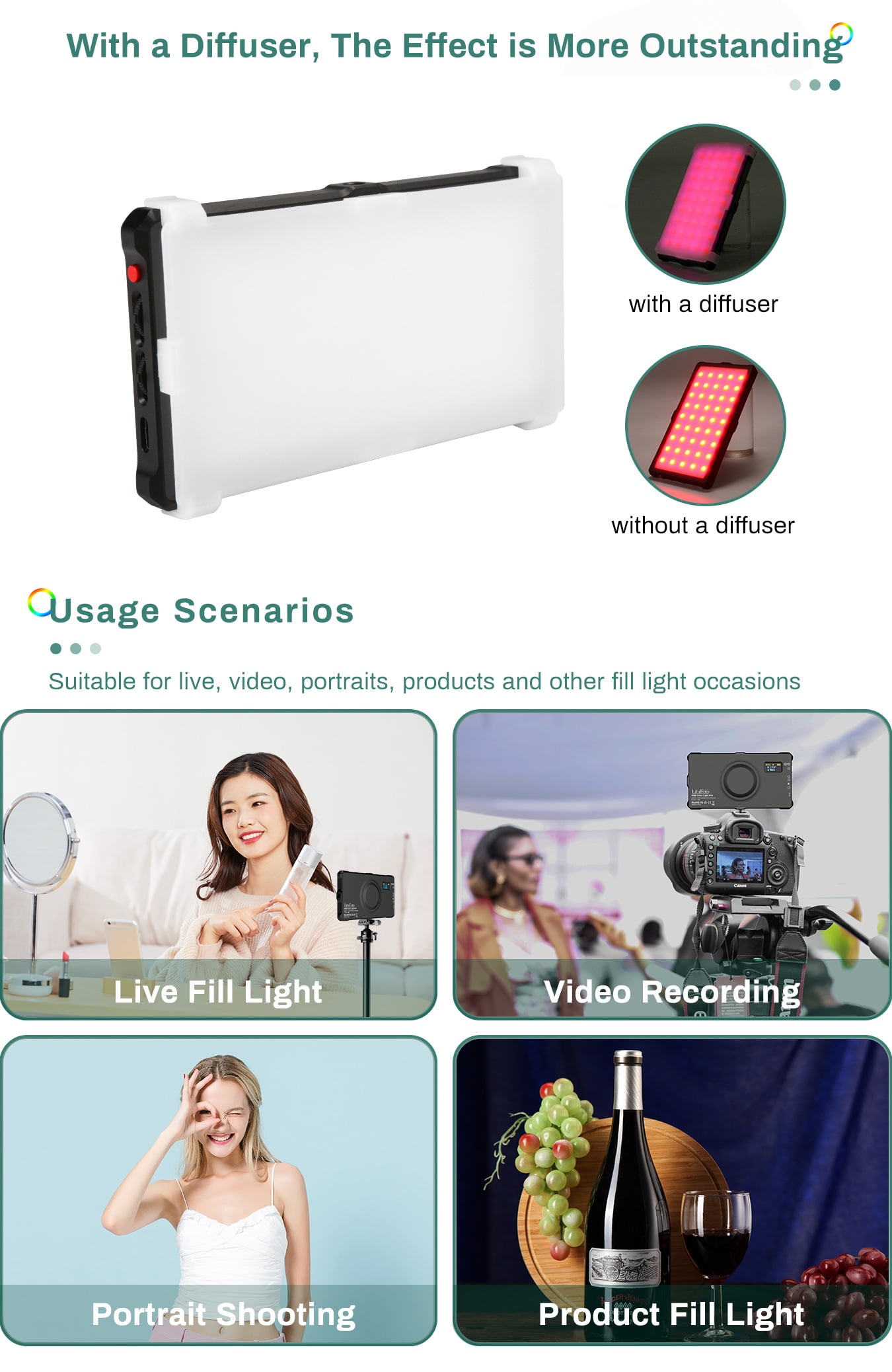 LituFoto R19 RGB LED lámpa, világítás beépített akkumulátorral-7