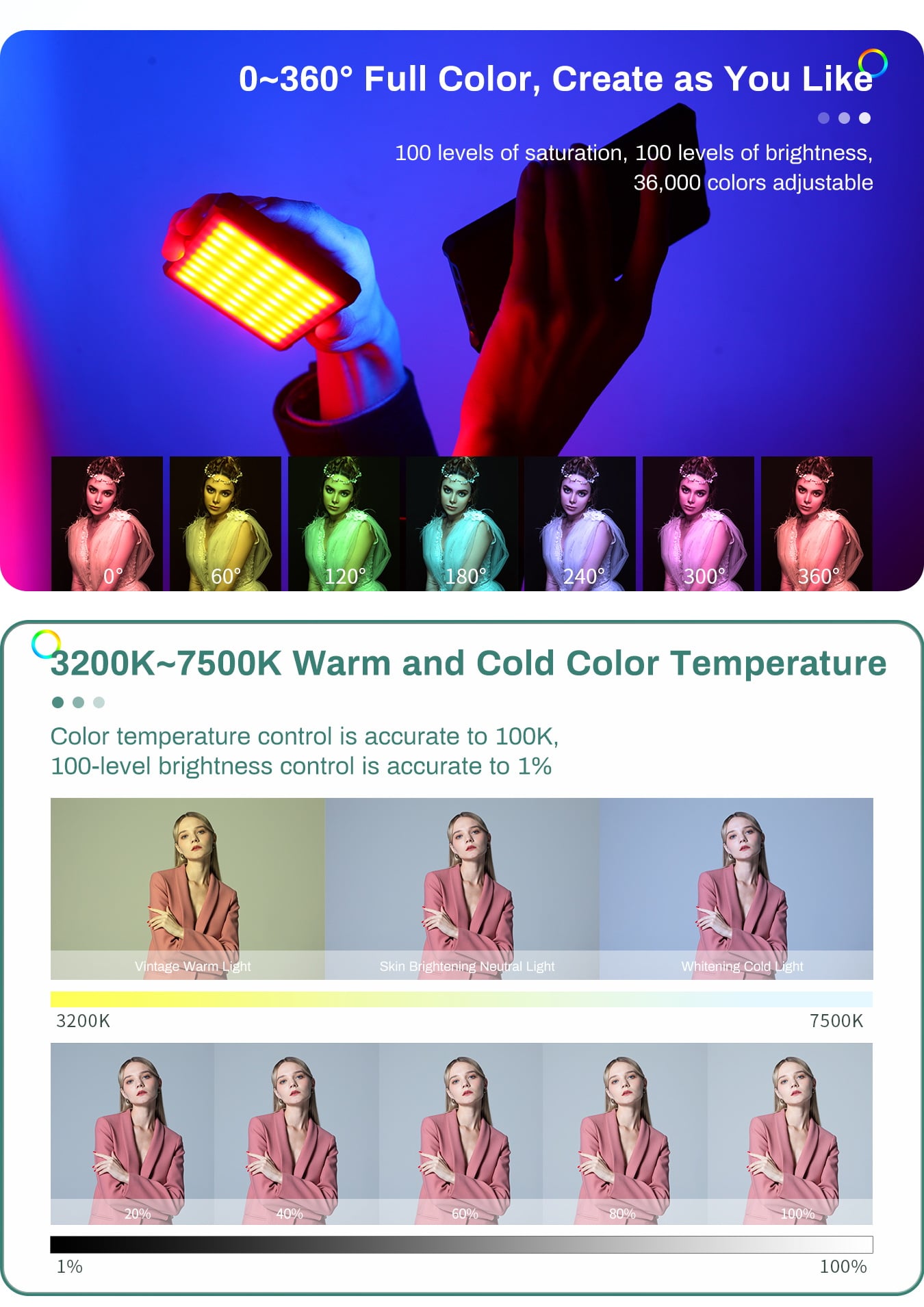 LituFoto R19 RGB LED lámpa, világítás beépített akkumulátorral-5