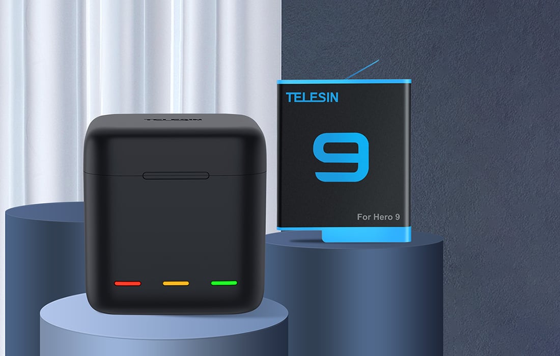 TELESIN 3 foglalatos töltődoboz GoPro Hero 9 / Hero 10 / Hero 11 / Hero 12 akciókamerákhoz + 2 akkumulátor (GP-BNC-901)-3