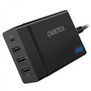 Choetech Hálózati töltő adapter 3x USB / 1x USB Type C 60W PD fekete (PD72-1C3U)