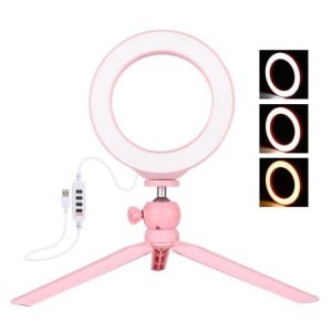 PULUZ 16cm LED körfény, körlámpa, ringlight asztali állvánnyal rózsaszín (PKT3092F)