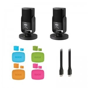 RODE NT-USB Mini Podcast szett 2 USB-C: 2 x NT-USB Mini mikrofon, 2 x SC17 USB-C - USB-C kábel, COLORS1 mikrofon és kábeljelőlő szett