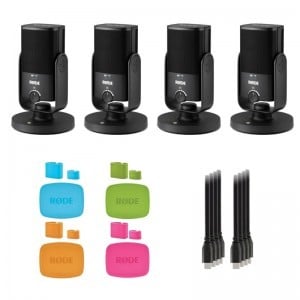 RODE NT-USB Mini Podcast szett 4 USB-C: 4 x NT-USB Mini mikrofon, 4 x SC17 USB-C - USB-C kábel, COLORS1 mikrofon és kábeljelőlő szett