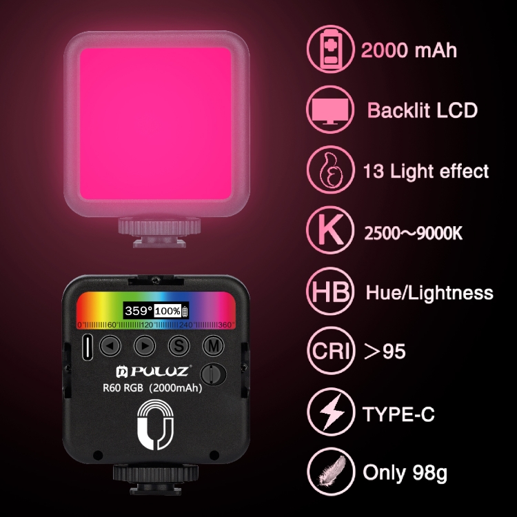 PULUZ mini RGB LED lámpa, videólámpa (PU560B)-7