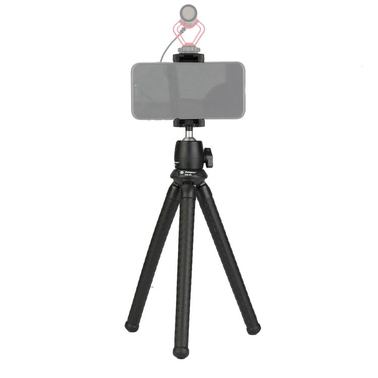Fotopro RM-80 flexibilis mini tripod, állvány 360 fokos gömbfejjel, mobiltelefon tartóval, 1/4-es csatlakozással-1