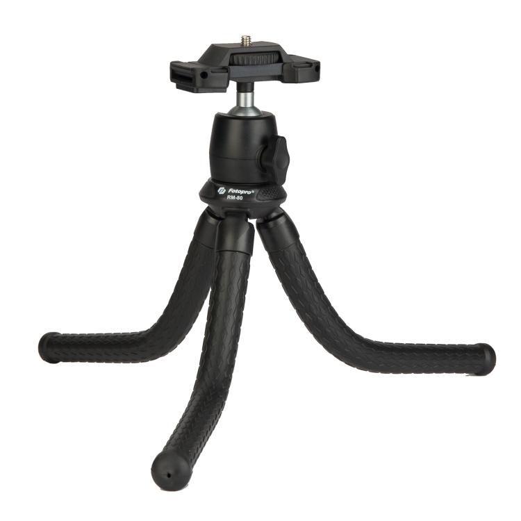 Fotopro RM-80 flexibilis mini tripod, állvány 360 fokos gömbfejjel, mobiltelefon tartóval, 1/4-es csatlakozással-3