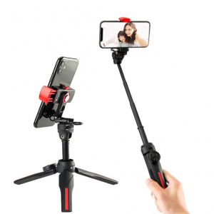 Fotopro SY-100 asztali tripod, állvány, kihúzható selfie bot mobiltelefon tartóval