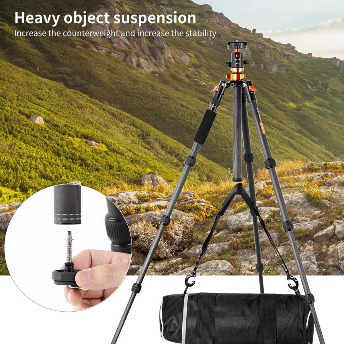 KF Concept SA225C1 karbon fényképező állvány, tripod gömbfejjel (KF09.094)-7