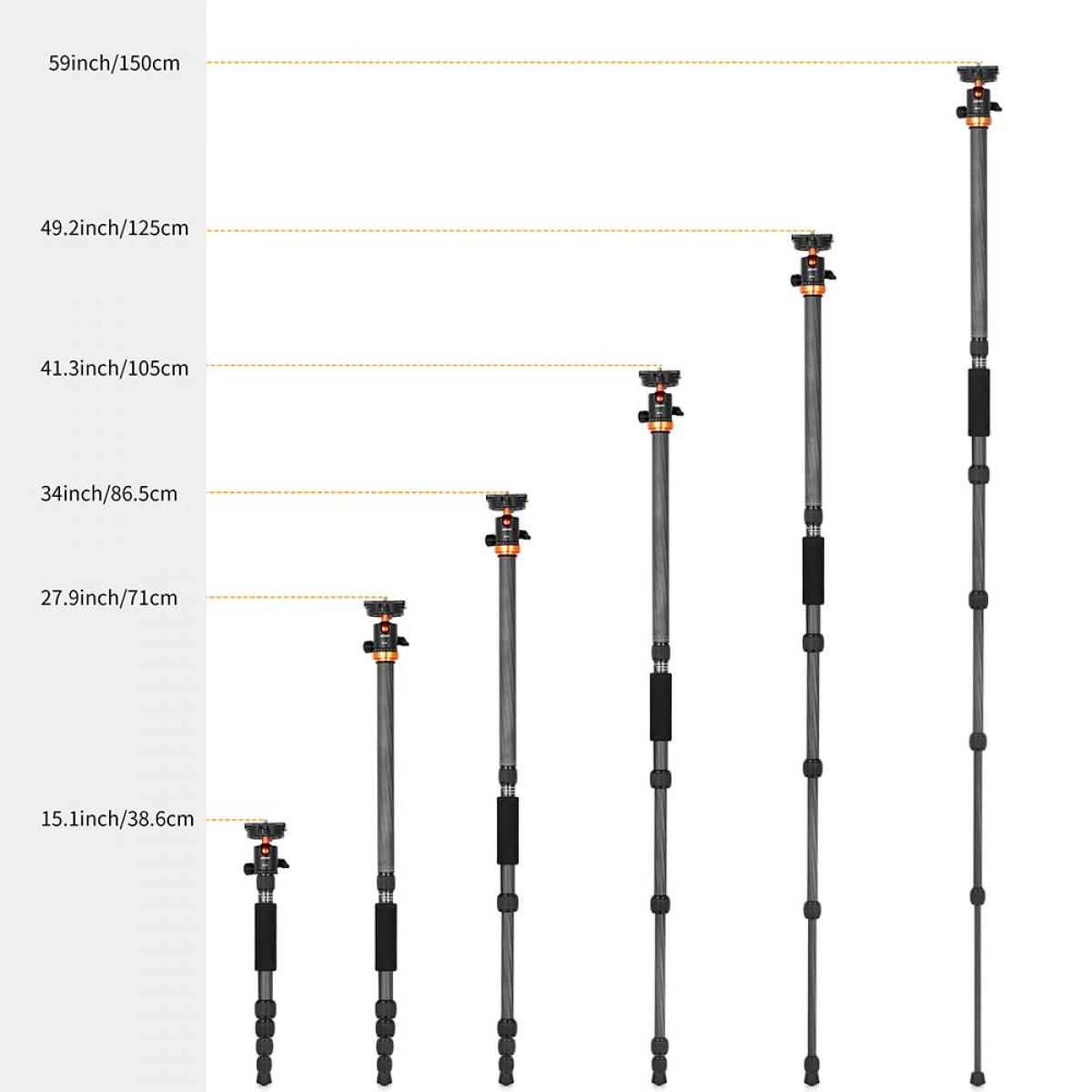 KF Concept SA225C1 karbon fényképező állvány, tripod gömbfejjel (KF09.094)-11