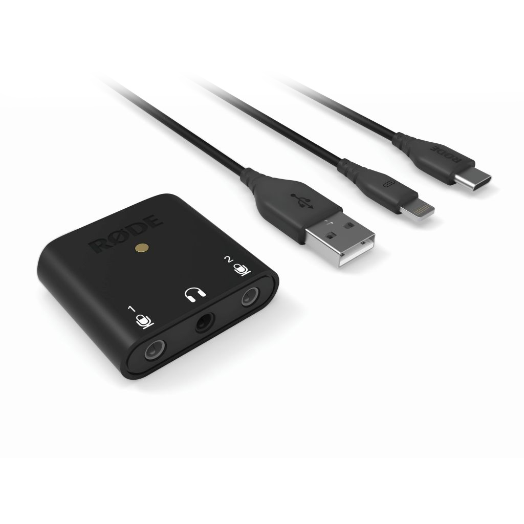 RODE AI-Micro két csatornás TRS/TRRS mikrofon és fejhallgató interfész USB-C aljzattal, Lightning, USB-C és USB-A kábelekkel-0
