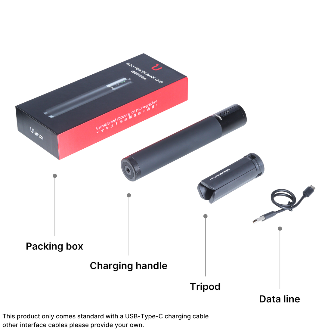 ULANZI BG-3 akkumulátor grip, markolat 10.000mAh powerbank 1/4 csatlakozással, Type-C (2066)-4