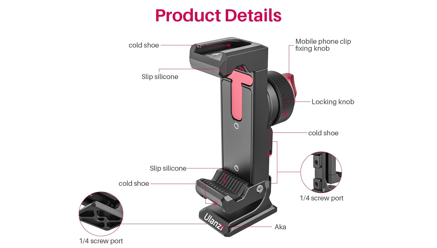 ULANZI ST-27 Iron Man IV 360 fokban állítható alumínium mobiltelefon rögzítő, telefontartó adapter 1/4 csatlakozással, vakupapucs foglalattal (2476)-19