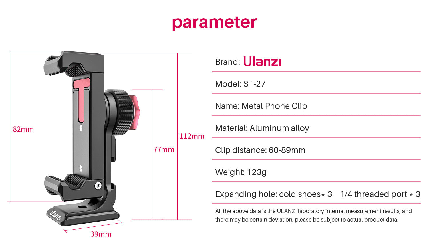 ULANZI ST-27 Iron Man IV 360 fokban állítható alumínium mobiltelefon rögzítő, telefontartó adapter 1/4 csatlakozással, vakupapucs foglalattal (2476)-3