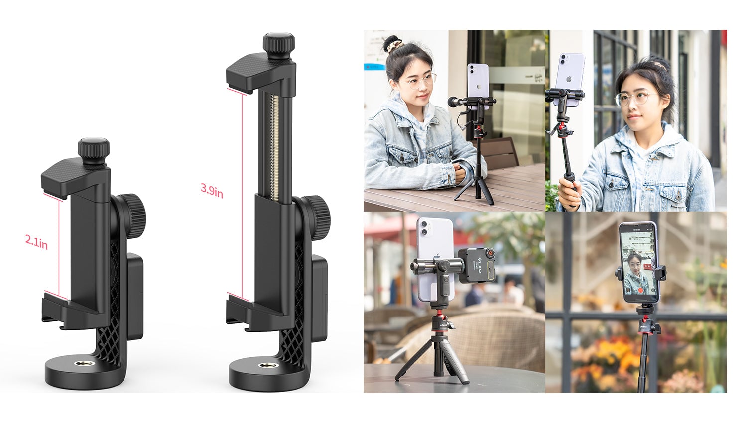 ULANZI ST-25 elforgatható mobiltelefon rögzítő, telefontartó adapter 1/4-es furattal, vakupapucs foglalattal, kivehető Bluetooth-os kioldóval (2389)-5