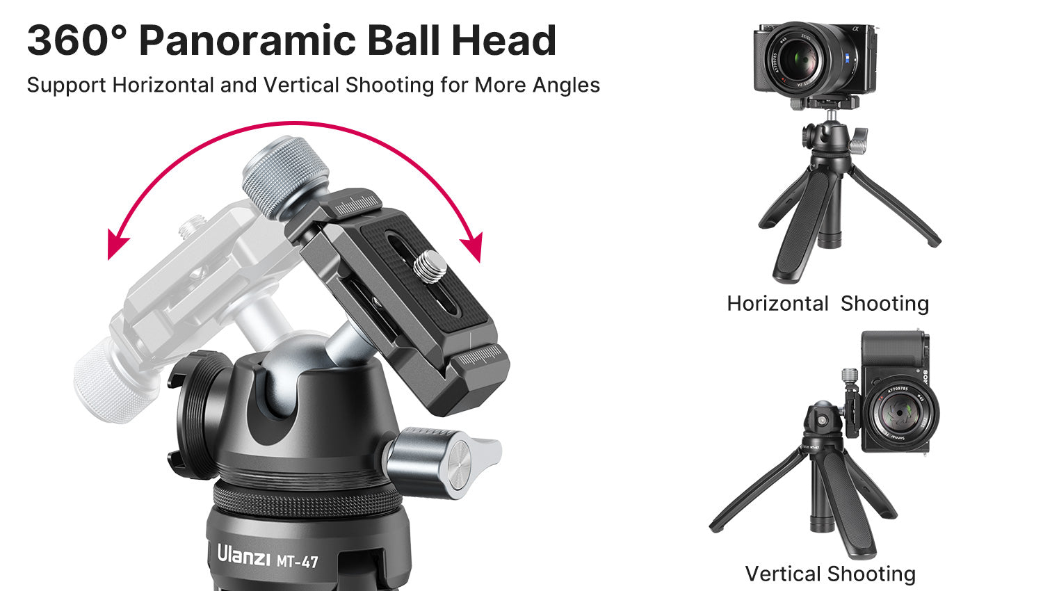 ULANZI MT-47 állítható méretű mini tripod, asztali állvány gömbfejjel, 1/4-es csatlakozással, vakupapucs foglalattal (2600)-10