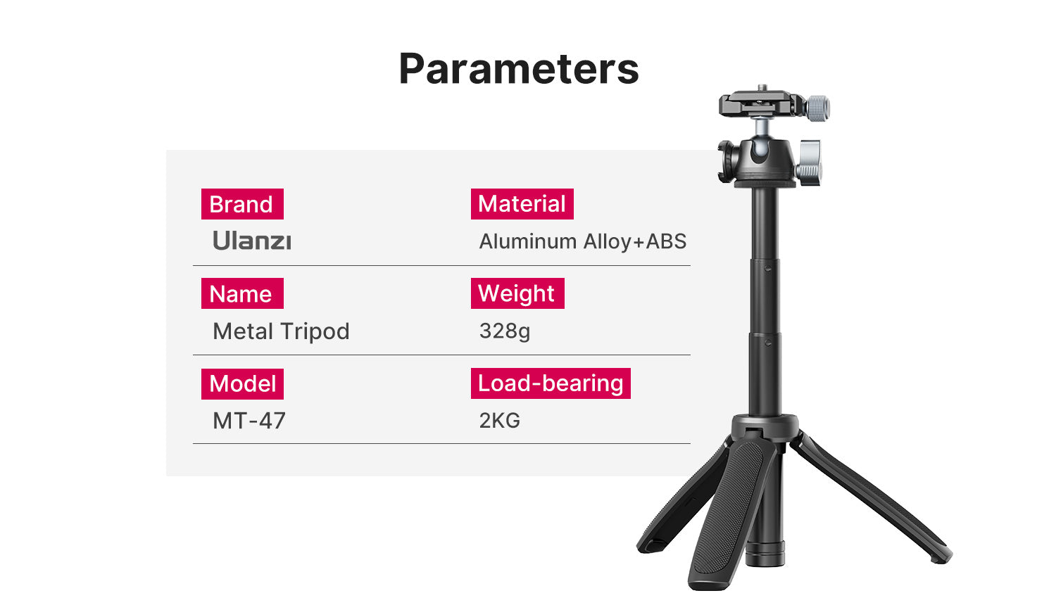 ULANZI MT-47 állítható méretű mini tripod, asztali állvány gömbfejjel, 1/4-es csatlakozással, vakupapucs foglalattal (2600)-2