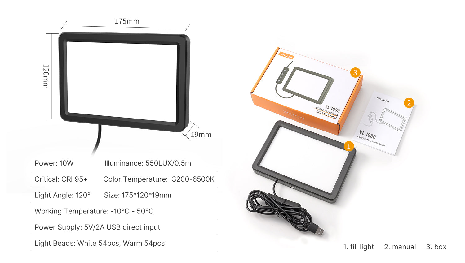ULANZI VIJIM VL108C USB-s LED lámpa, videólámpa 3200-6500K (2474)-8