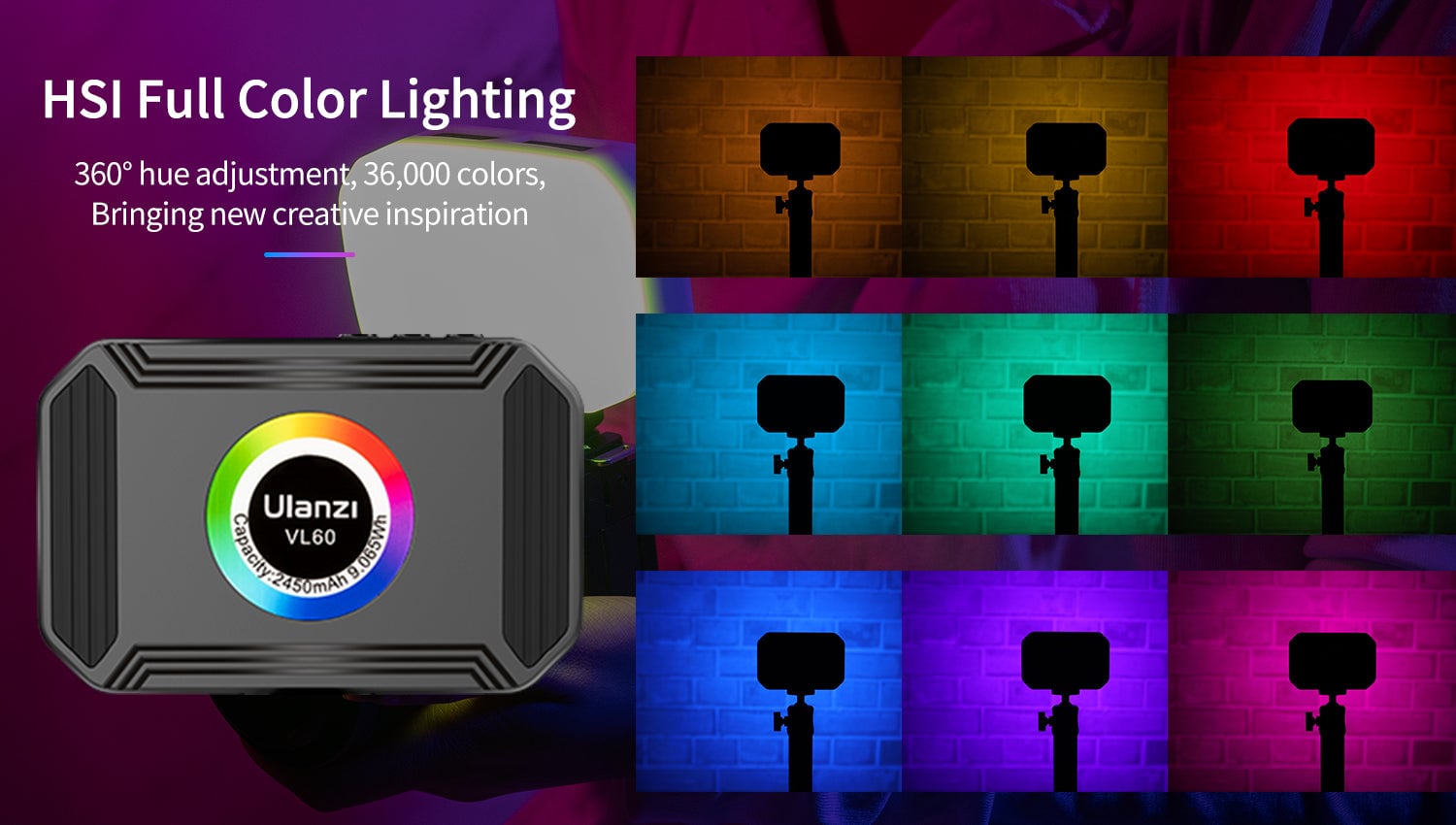 ULANZI VL60 RGB LED lámpa, videólámpa 2500-9000K (2296)-16