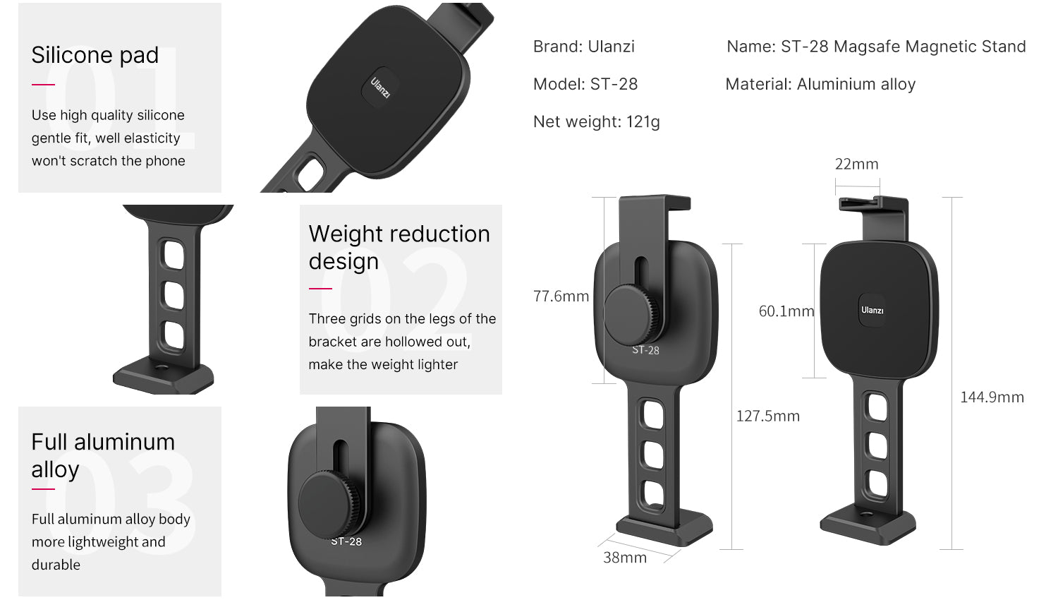 ULANZI ST-28 fém mobiltelefon rögzítő, telefontartó adapter Apple MagSafe-rögzítésű (2781)-10