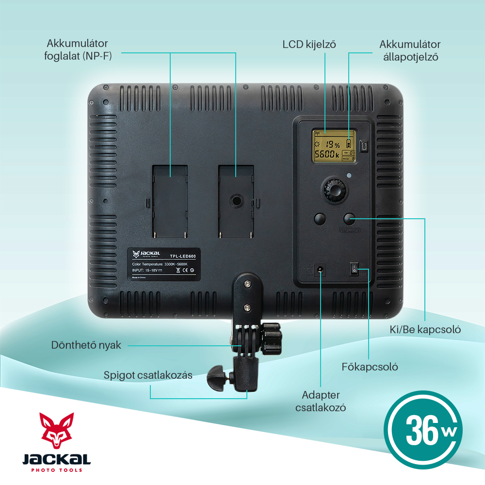 Jackal TPL-LED600 LED videólámpa 3300-5600K-2
