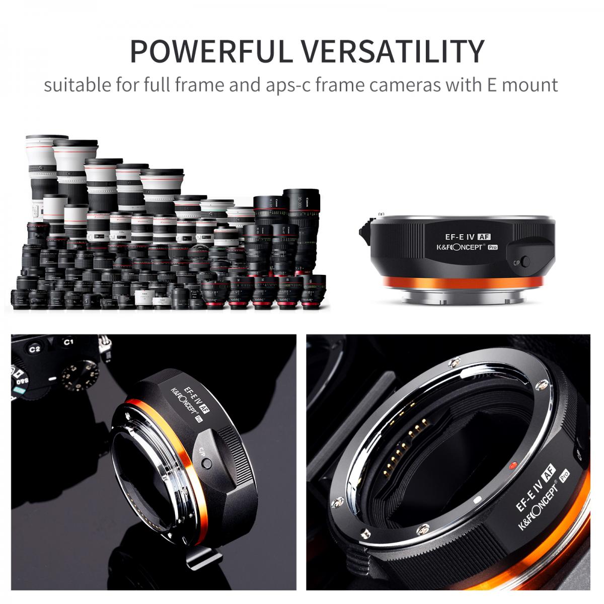 KF Concept Canon EF/EF-S bajonett adapter - Sony E vázakra Autofocus támogatással (KF06.466)-2