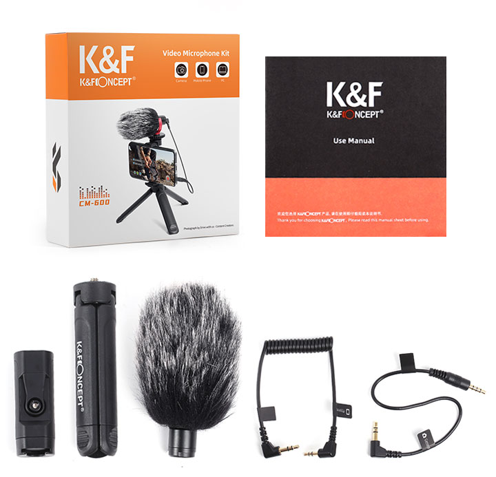 KF Concept CMM600 vlog videomikrofon szett mobiltelefonhoz és kamerához 3.5mm-es TRS/TRRS jack csatlakozóval (KF10.014)-2