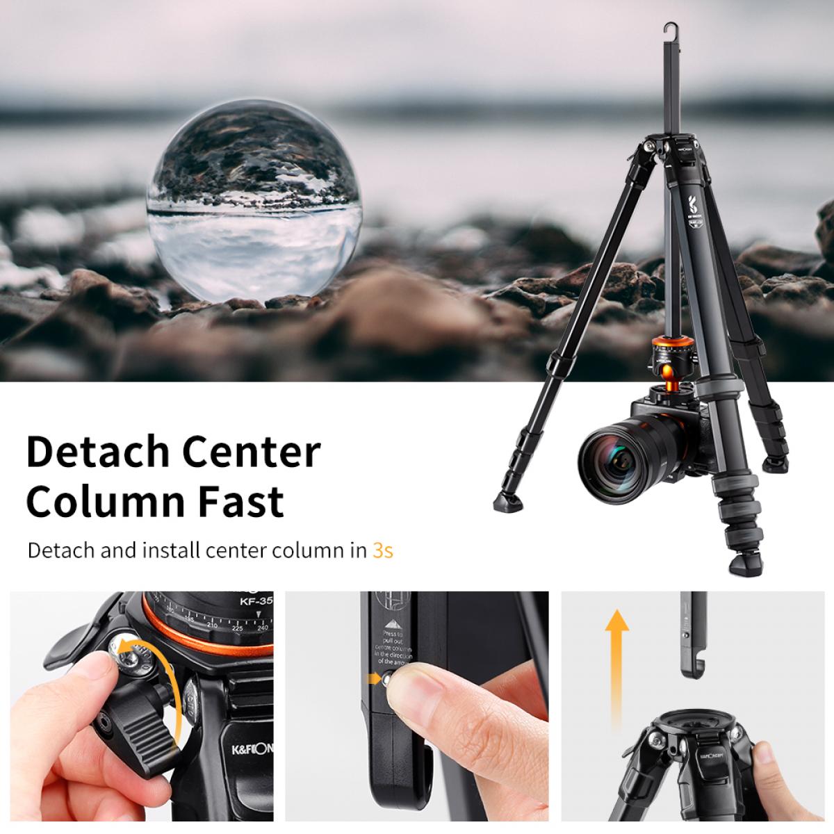 KF Concept Traveller M1 kompakt utazó fényképező állvány, tripod gömbfejjel 177cm (KF09.105V1)-7