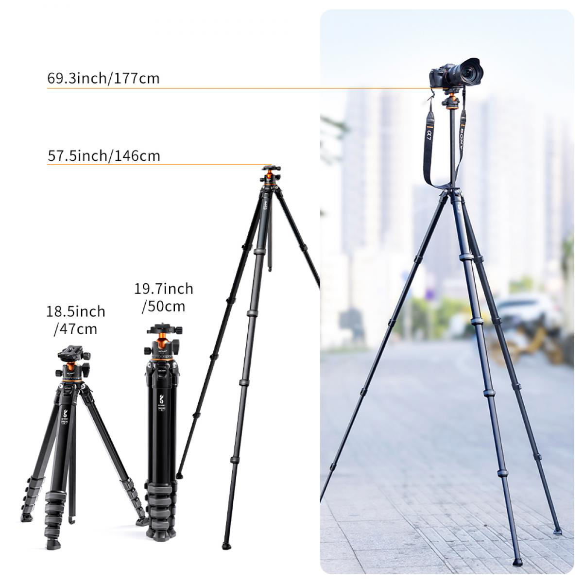 KF Concept Traveller M1 kompakt utazó fényképező állvány, tripod gömbfejjel 177cm (KF09.105V1)-4