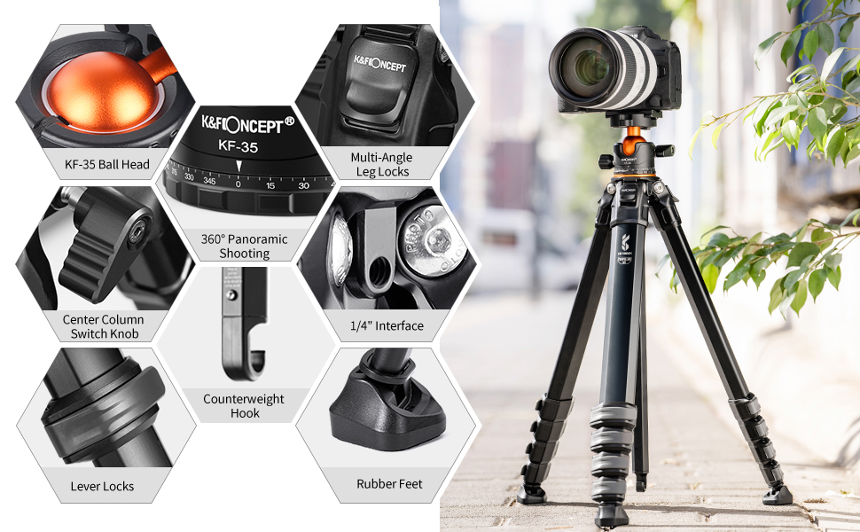 KF Concept Traveller M1 kompakt utazó fényképező állvány, tripod gömbfejjel 177cm (KF09.105V1)-2