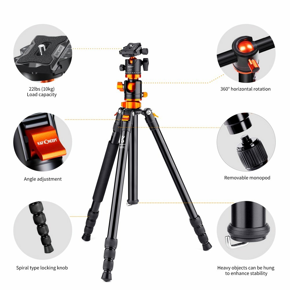 KF Concept SA254T2 fényképező állvány, tripod gömbfejjel 185cm (KF09.090V1)-5