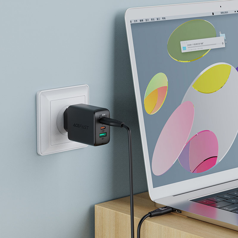 Acefast A13 2 az 1-ben fali töltő 2x USB Type C / USB 65W PD QC 3.0 AFC FCP + töltő kábel fekete-3