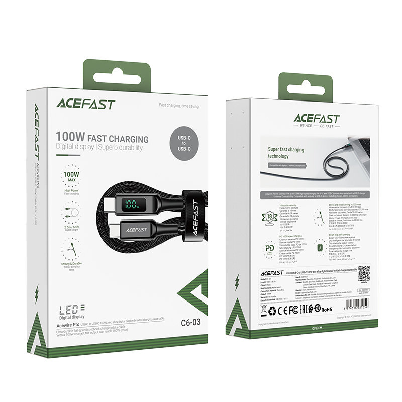 Acefast C6-03 kábel USB Type C - USB Type C 2m 100W (20V / 5A) fekete-2